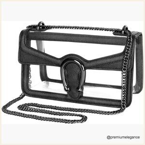 Small Clear Crossbody Bag with Chain Strap, Stadium Approved PVC Purse